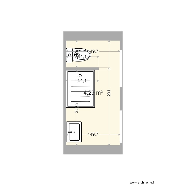 salle d'eau ch 2 gite. Plan de 1 pièce et 4 m2