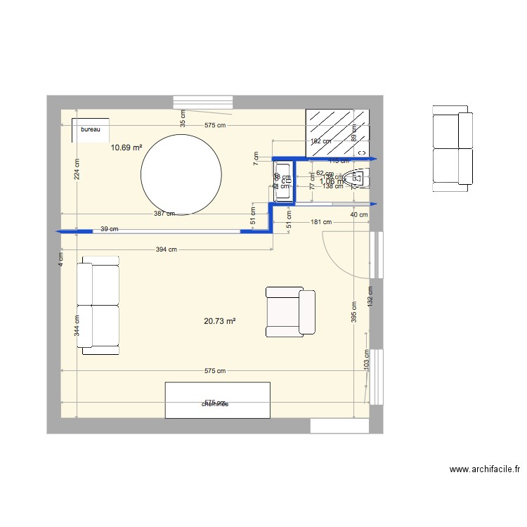 salon et sdb wc coté jardin idee. Plan de 0 pièce et 0 m2