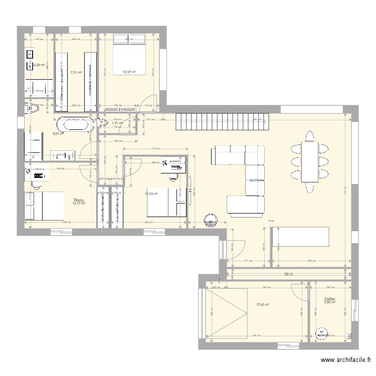 Maison Seguy. Plan de 10 pièces et 143 m2
