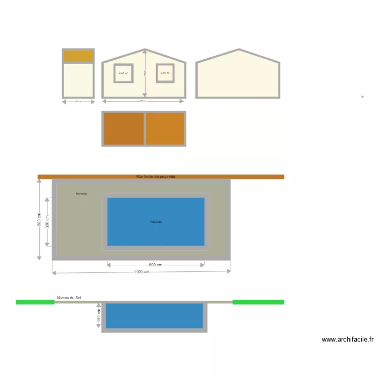 Facade cabanon jardin. Plan de 