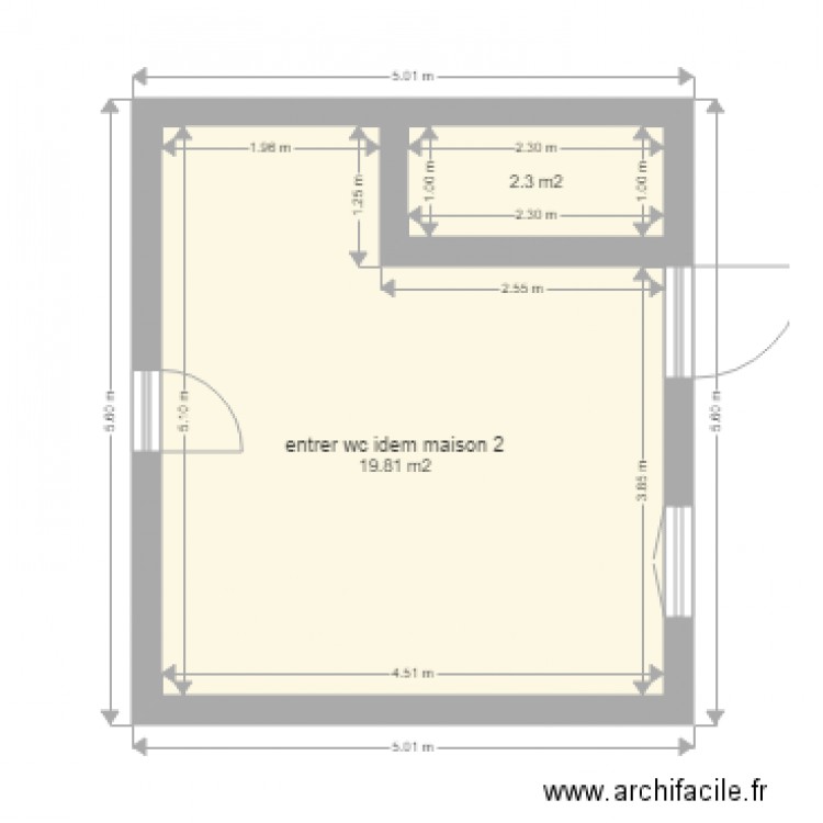 entre hacini maison 1. Plan de 2 pièces et 22 m2