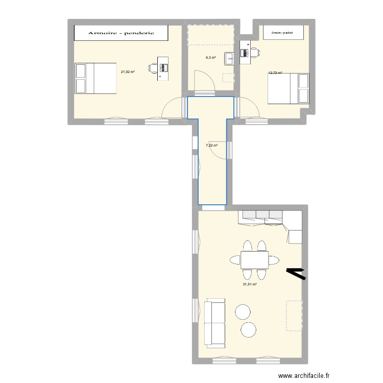 APPT  MARCHAND. Plan de 5 pièces et 79 m2