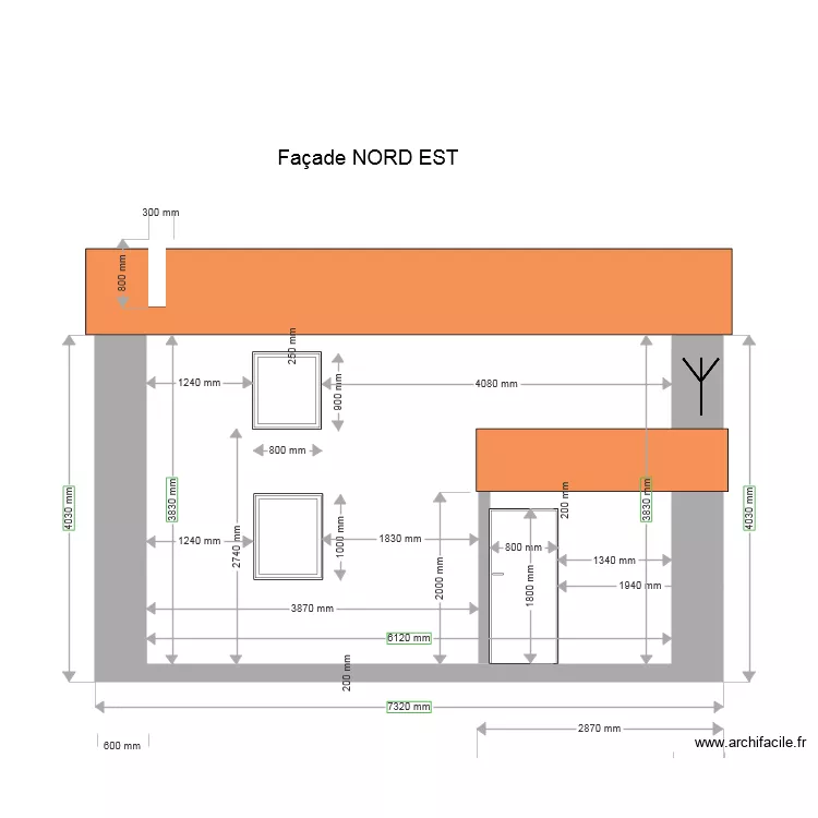 Cabane fa&ccedil;ade NORD EST. Plan de 