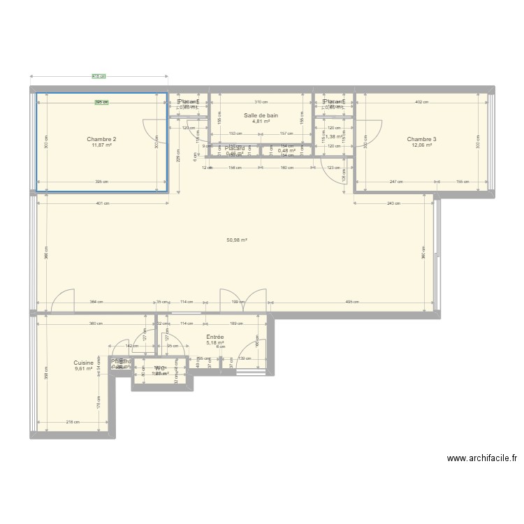 Appartement 98m² - Travaux. Plan de 13 pièces et 100 m2