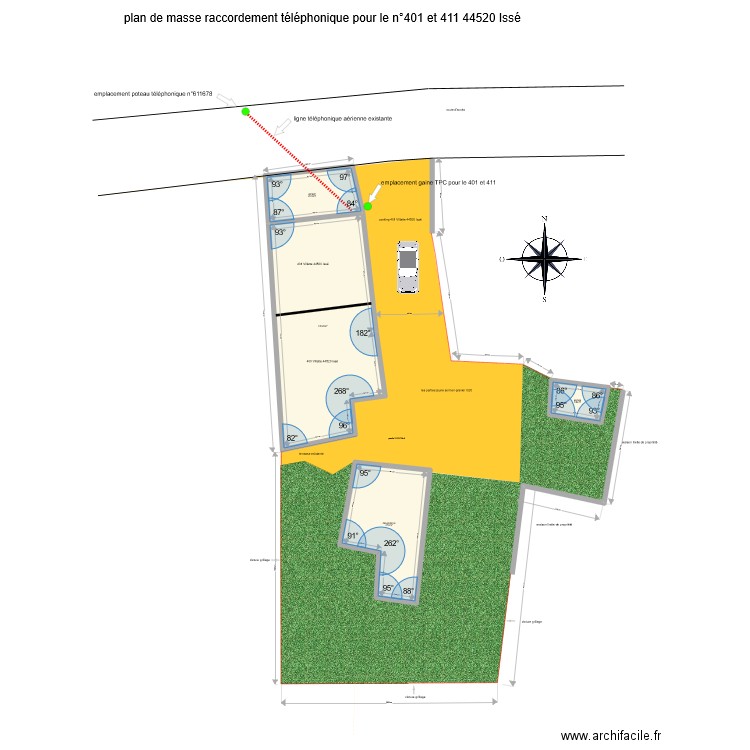 401 et 411 Villatte 44520 Issé plan de masse raccordement téléphonique. Plan de 4 pièces et 201 m2