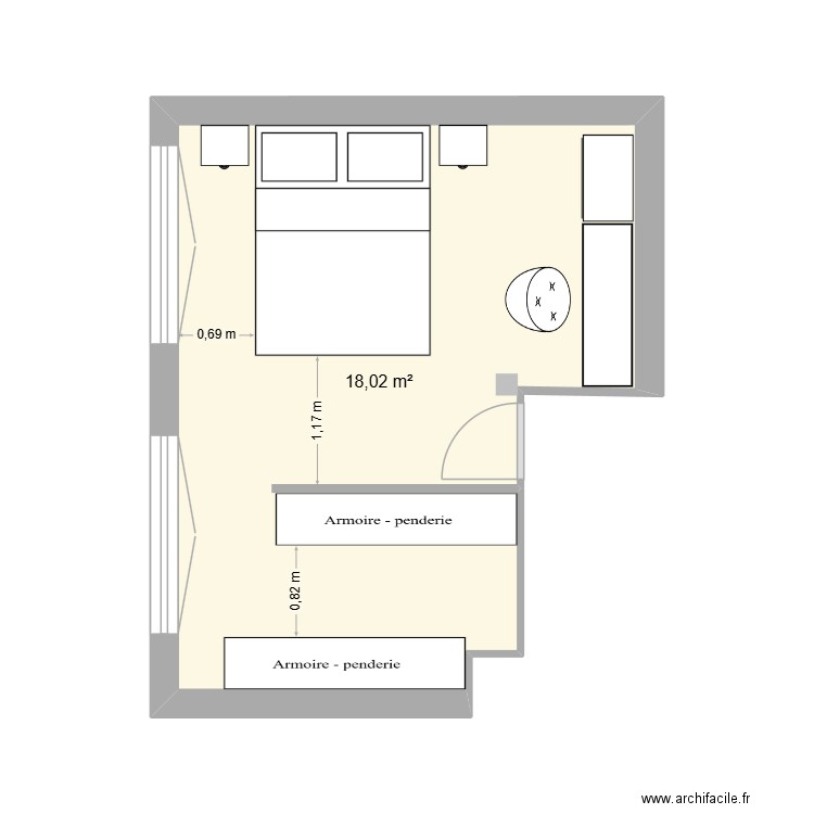 chambre. Plan de 1 pièce et 18 m2