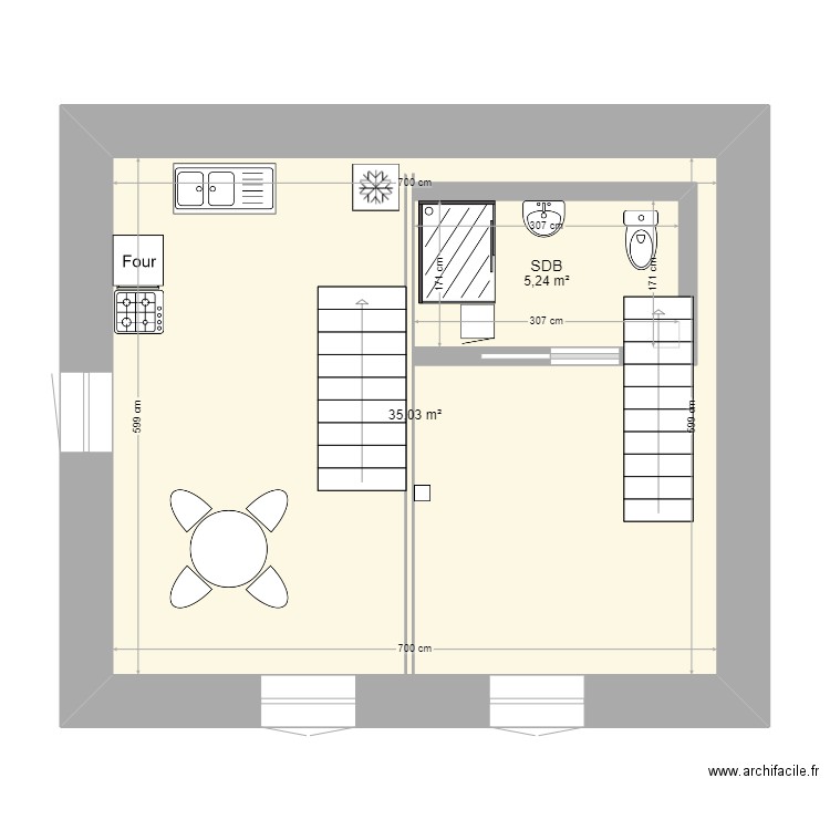 Projet appartement étage 1. Plan de 2 pièces et 47 m2