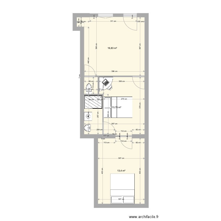 EXEMPLE GARAGE  STN. Plan de 3 pièces et 44 m2