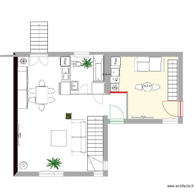 Création studio duplex Rez. Plan de 2 pièces et 16 m2