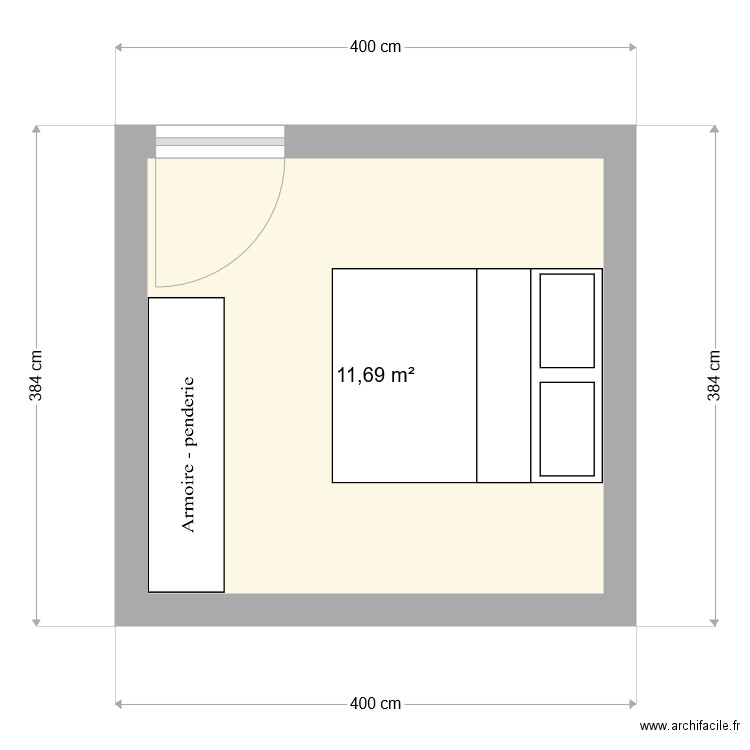 chambre. Plan de 1 pièce et 12 m2