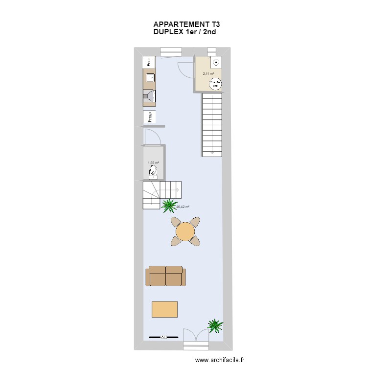 appart Duplex T3 ETAGE 1. Plan de 0 pièce et 0 m2