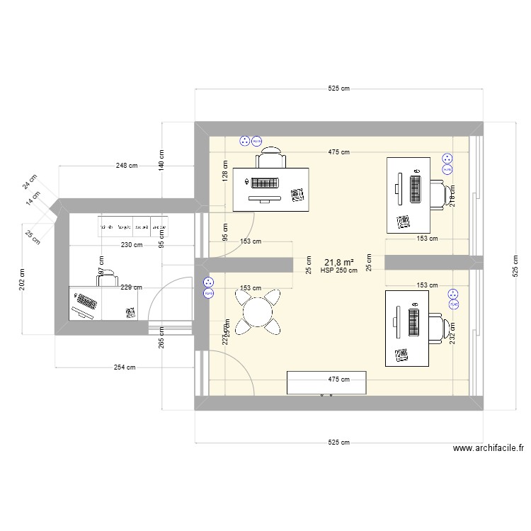 Bureau Informatique - CRF91. Plan de 1 pièce et 22 m2