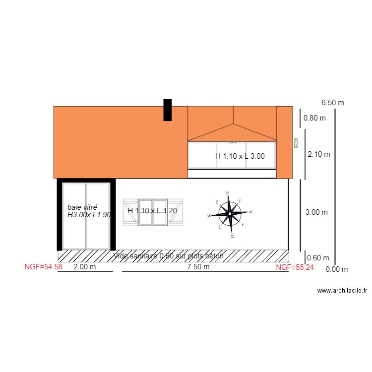 Facade OUEST   chalet 50. Plan de 1 pièce et 1 m2