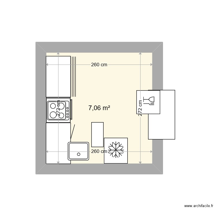 cuisine alesia. Plan de 1 pièce et 7 m2