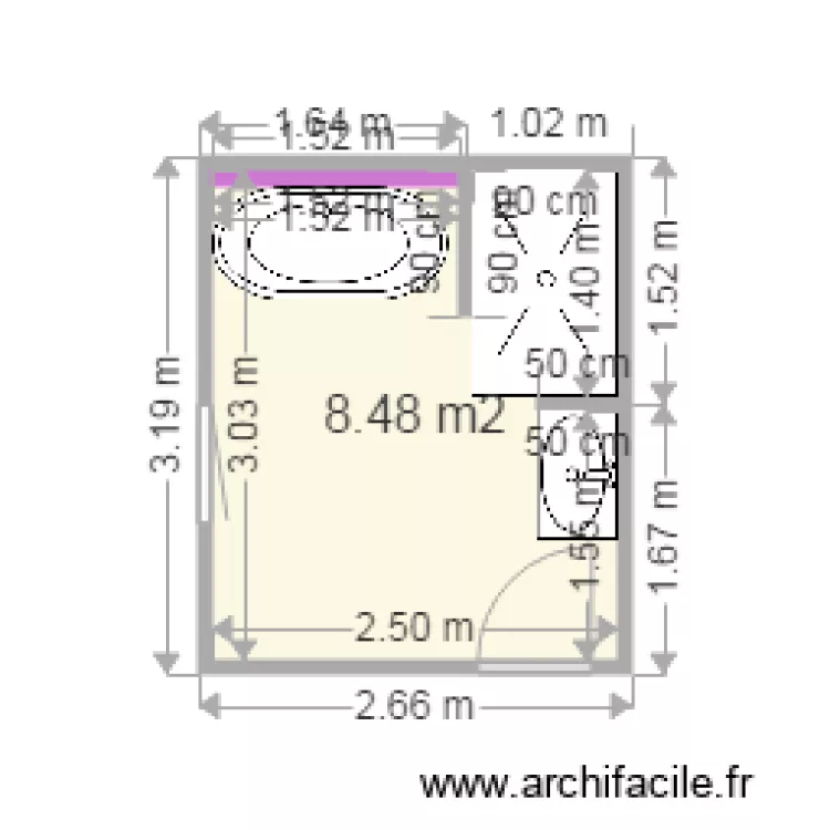 salle de bain 4&egrave;me version. Plan de 