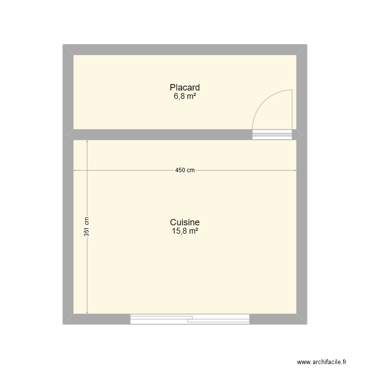 cuisine. Plan de 2 pièces et 23 m2