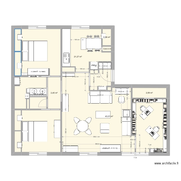 t4fino7. Plan de 13 pièces et 89 m2