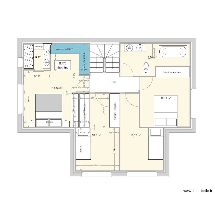 Plan modifié etage1. Plan de 6 pièces et 55 m2