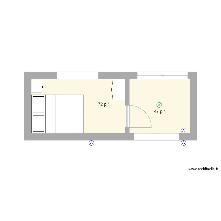 3e ch avec deplacement de porte patio Plan 2 pièces 11 m2 dessiné par