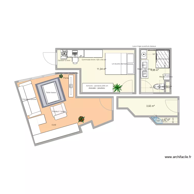 PIECES SEPAREES AMENAGEES. Plan de 