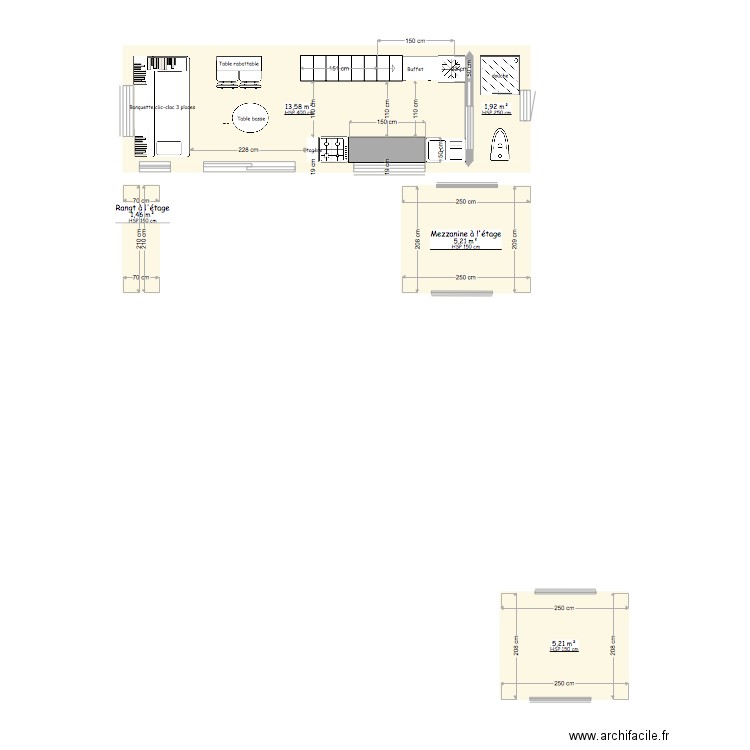 RDC tiny. Plan de 5 pièces et 27 m2