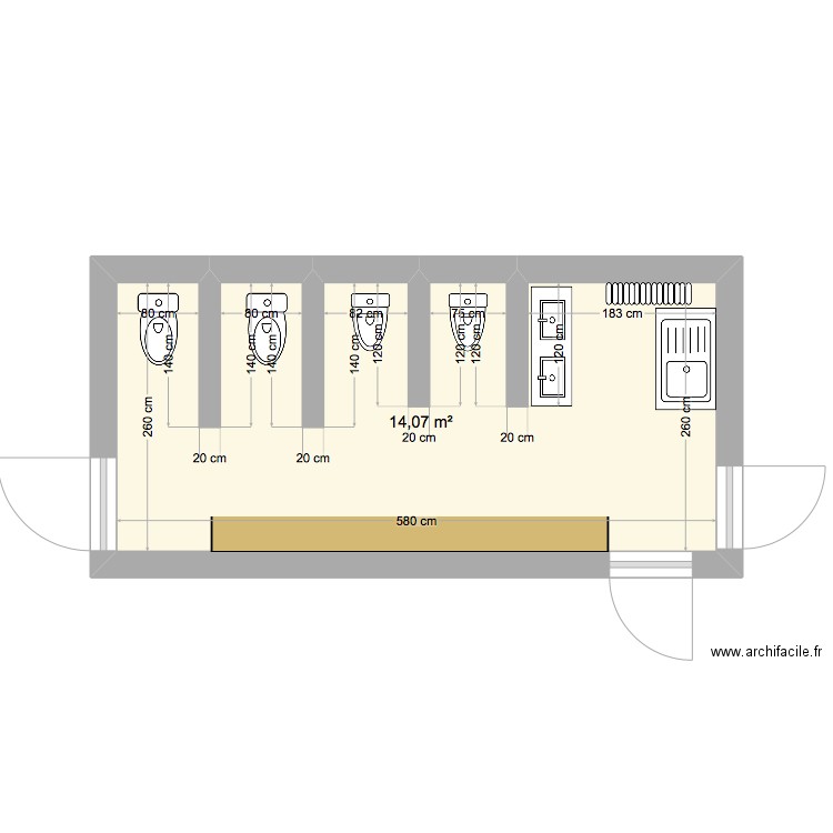 Couloir entrée. Plan de 1 pièce et 14 m2