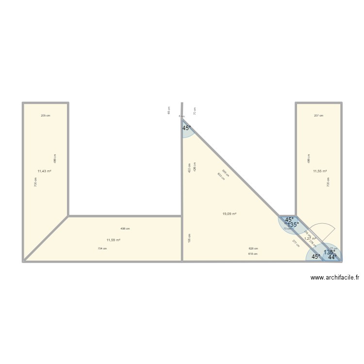 table 2. Plan de 5 pièces et 55 m2