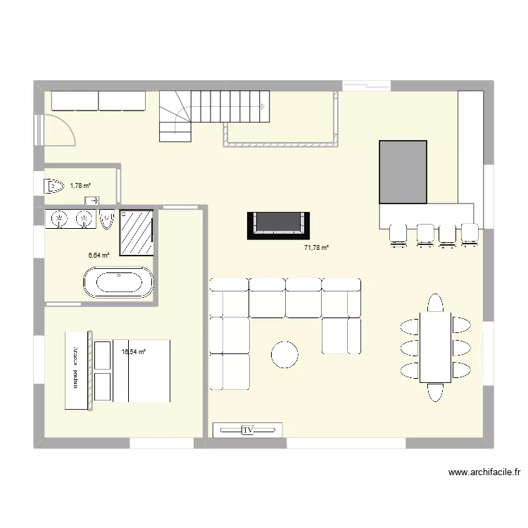 1er 2nd version. Plan de 4  et 97 m²