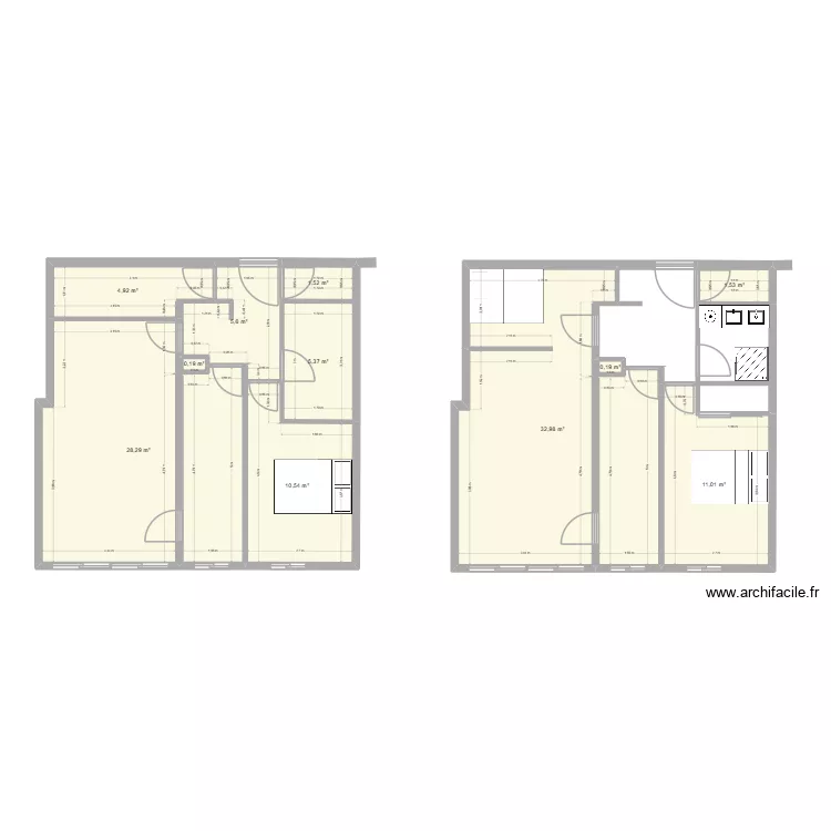 studio3. Plan de 11  et 102 m²