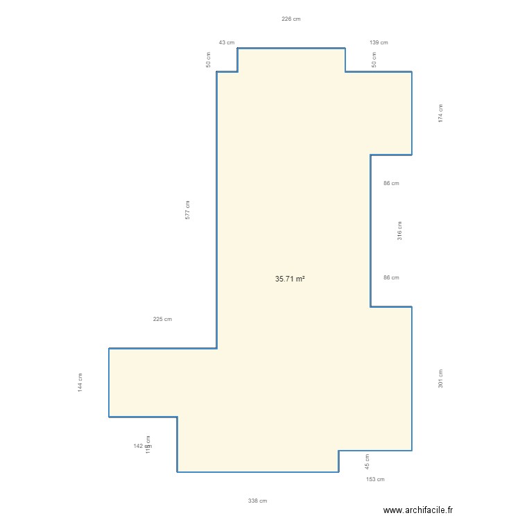 Langlais thuir. Plan de 1 pièce et 36 m2