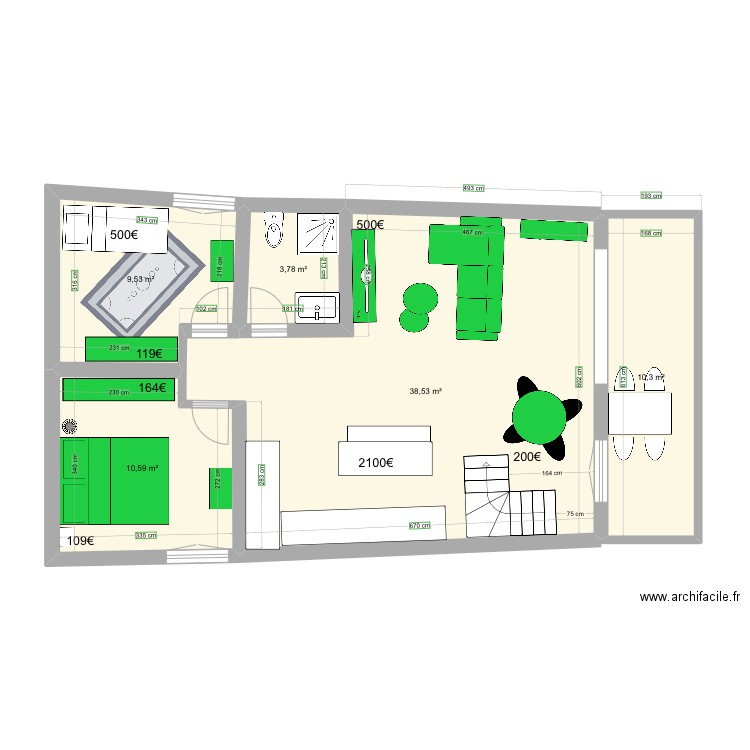 Égailles. Plan de 5 pièces et 73 m2