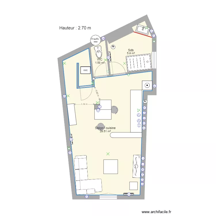 2&egrave;me &eacute;tage meubl&eacute;. Plan de 