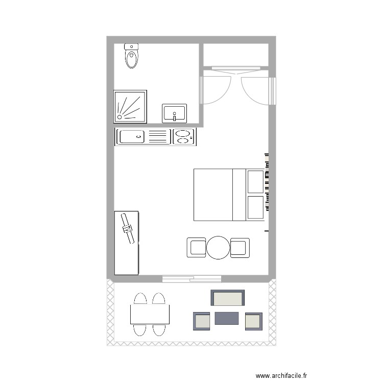 Studette 22m². Plan de 4 pièces et 28 m2