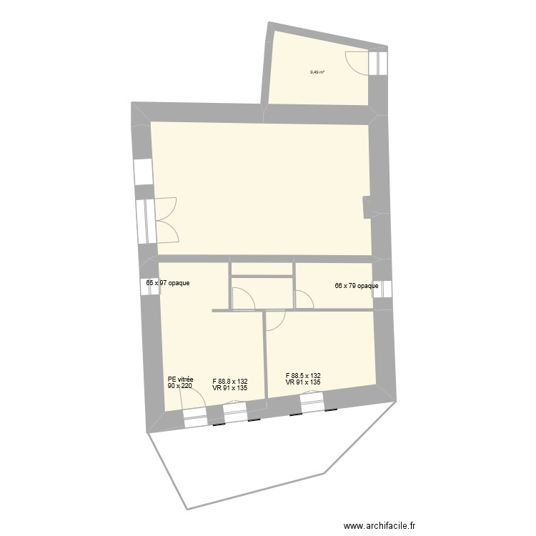 Cotation ouverture Rdc. Plan de 7 pièces et 93 m2