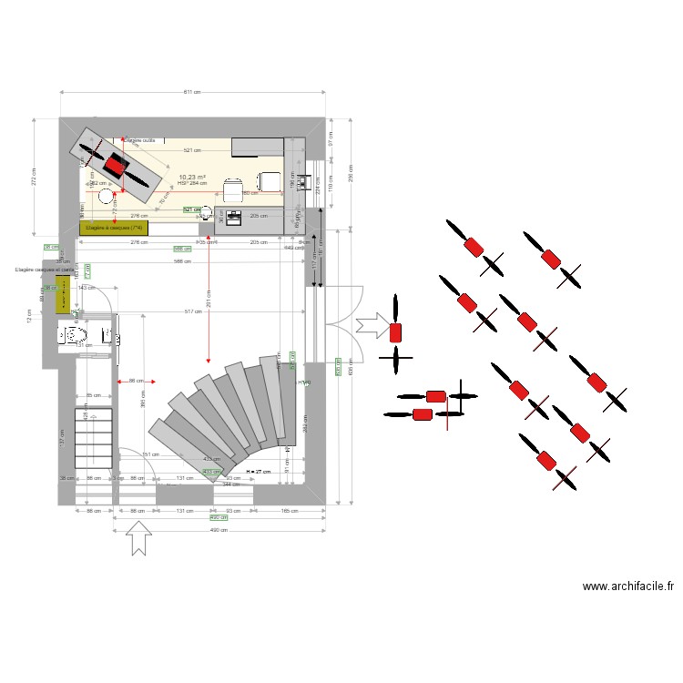 Abbes Saidi 4 plan V5 rangement motos. Plan de 1 pièce et 10 m2