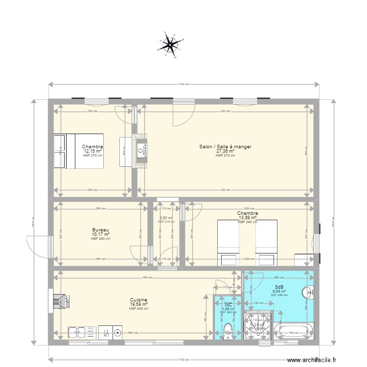 Jean Mermoz. Plan de 9 pièces et 96 m2