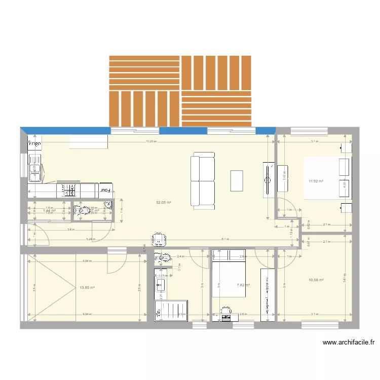 maison plain pied85 m2. Plan de 
