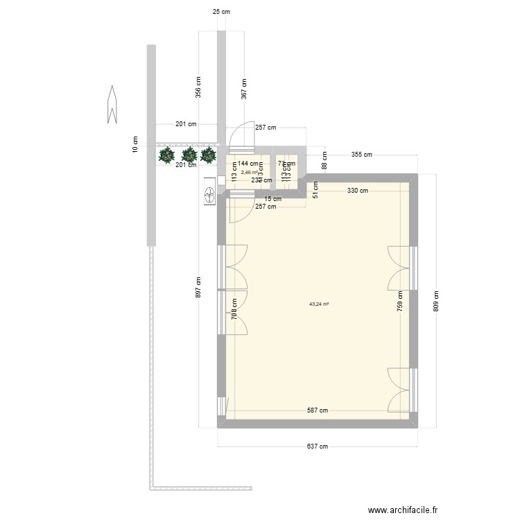 Terrasse 4ème. Plan de 2 pièces et 46 m2