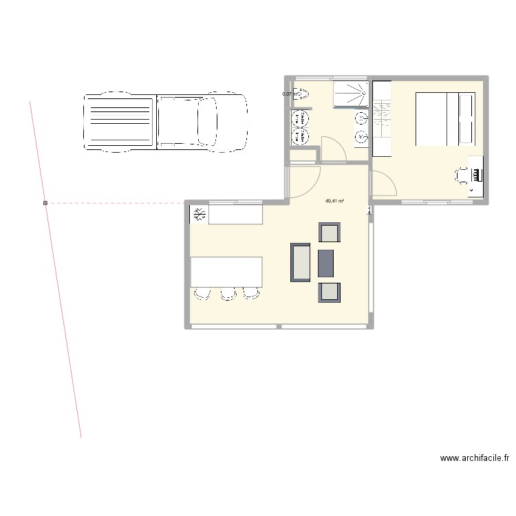 piti Kaz. Plan de 2 pièces et 49 m2