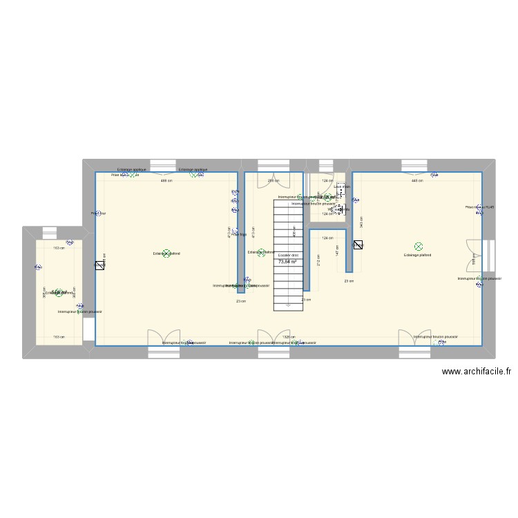 Remi RDC. Plan de 3 pièces et 82 m2