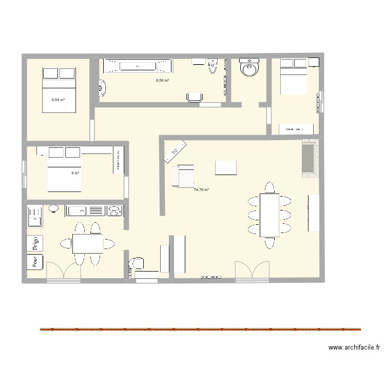 amenagement de l'espace . Plan de 4 pièces et 102 m2