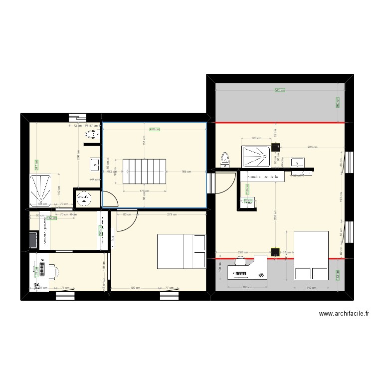 ROLLEGEM R1 existant. Plan de 9 pièces et 90 m2