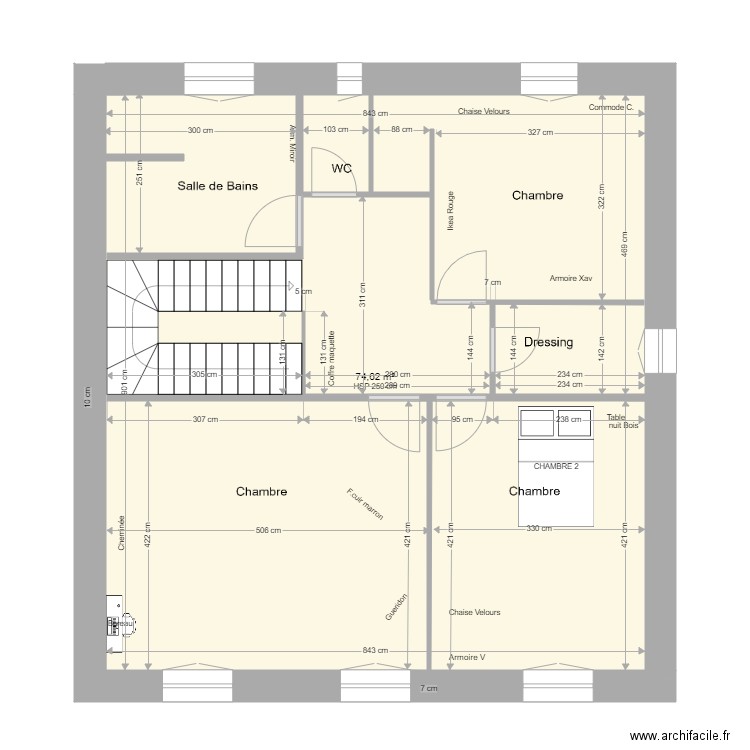 Les Myrthes Etage 1. Plan de 1 pièce et 75 m2