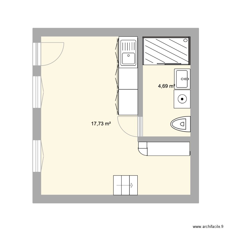 Projet 1 ROUX. Plan de 3 pièces et 32 m2