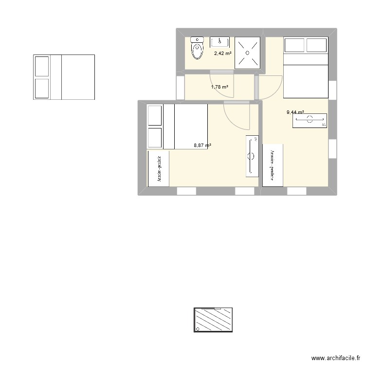 plans etage 1 chambre. Plan de 4 pièces et 23 m2
