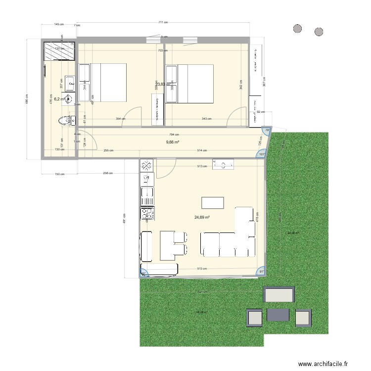 f3 violet c. Plan de 4 pièces et 64 m2