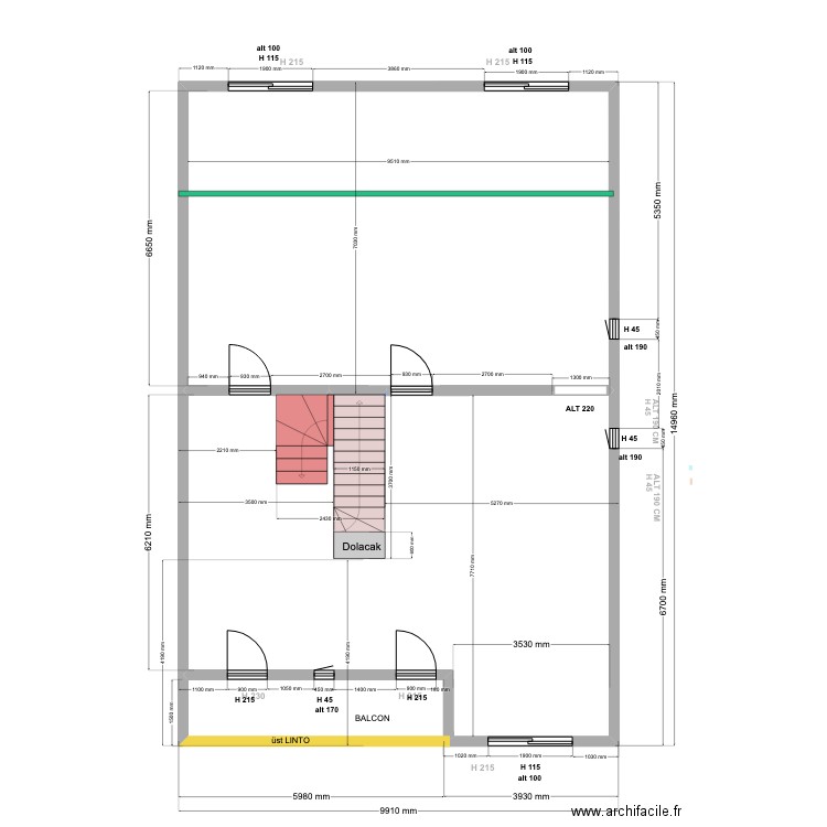 9JF RDCH 08 06 23 plancher BOIS HT ETAGE. Plan de 8 pièces et 252 m2