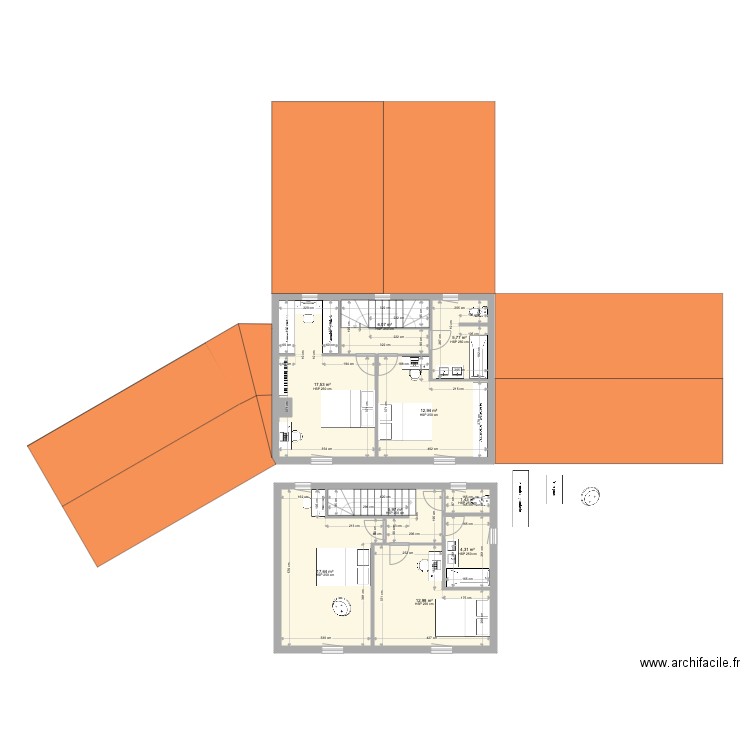 Plan Maison VV étage 2. Plan de 9 pièces et 85 m2