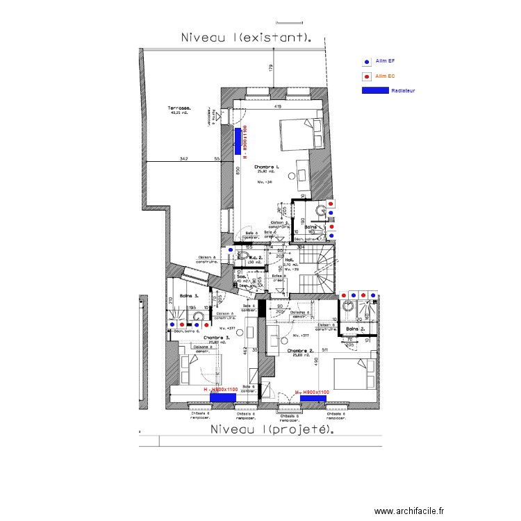 St MARTIN  Plan chauffage et sanitaire niveau 1. Plan de 0 pièce et 0 m2