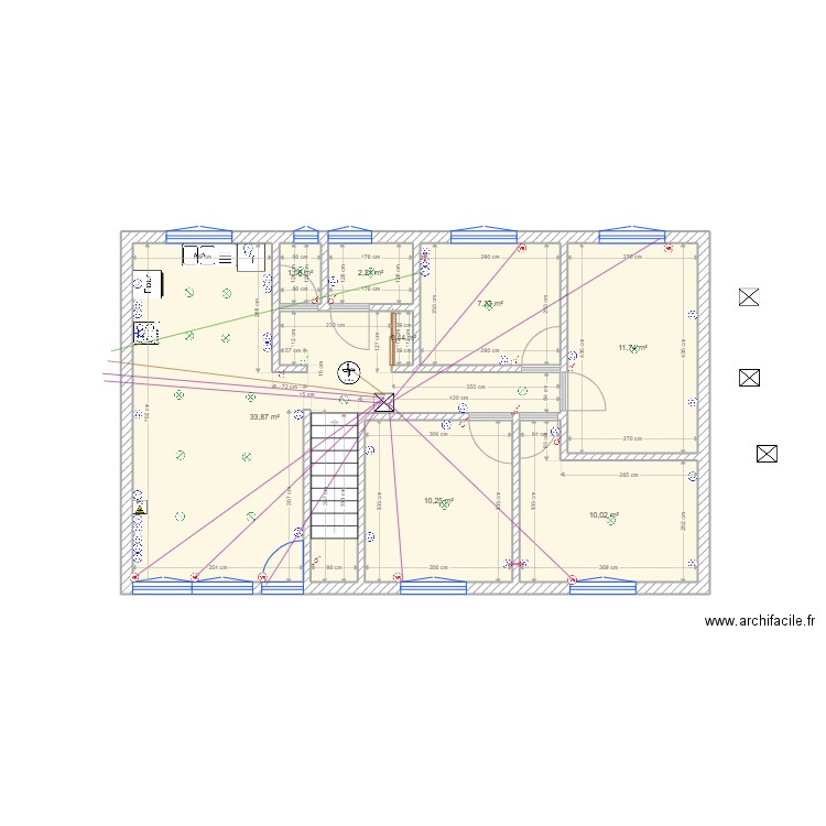 circuit volet roulant + VMC + RJ45. Plan de 8 pièces et 77 m2